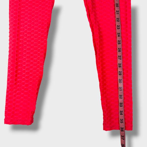 Coral Pink Anti-Cellulite Textured Leggings L High Waist Butt Lift Yoga TikTok - Picture 3 of 8